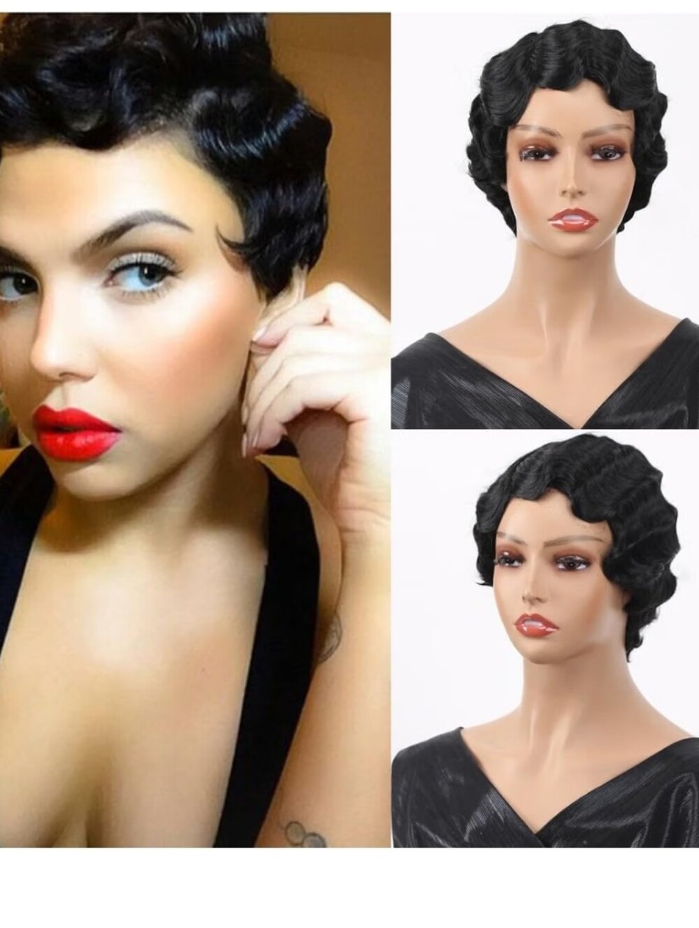 6" Women Finger Wave Pixie Cut Curly Wig for Cosplay